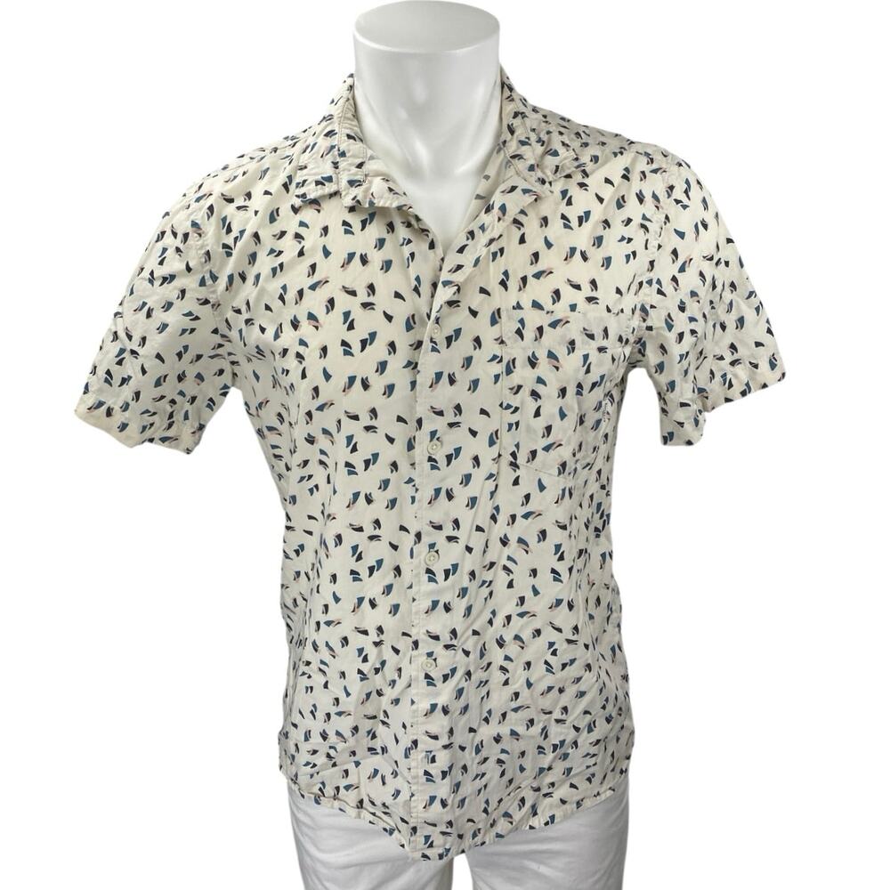Quiksilver Men's White Printed Modern Short Sleeve Button Up Shirt Top Size S